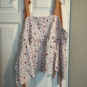 Floral Off-Shoulder Blouse with Tan Straps